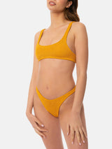 Woman ochre crinkle bralette bikini