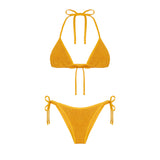 Ockerfarbener Crinkle-Triangel-Bikini für Damen