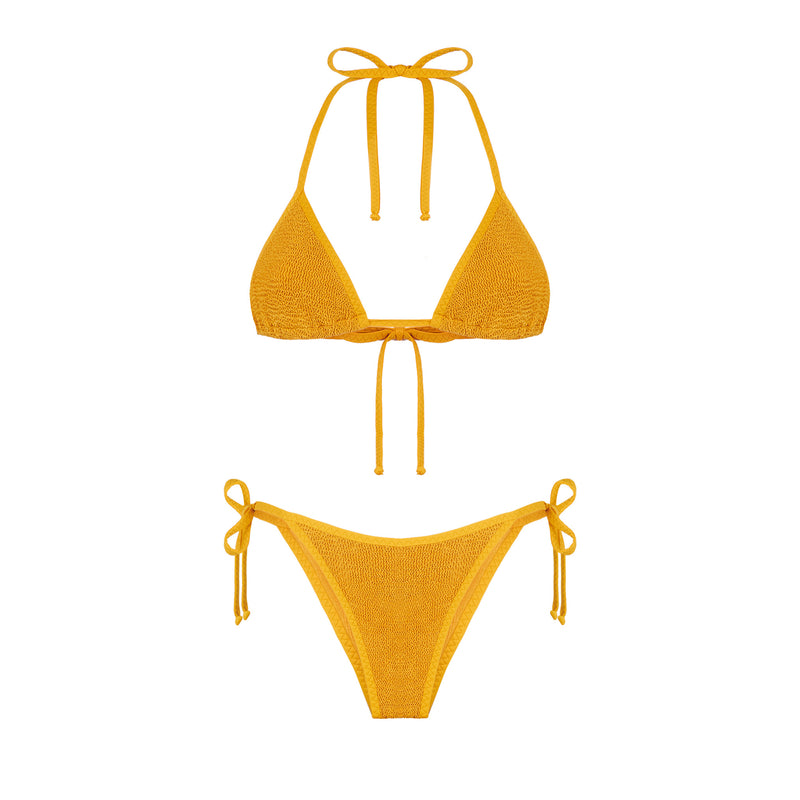 Bikini da donna a triangolo crinkle ocra