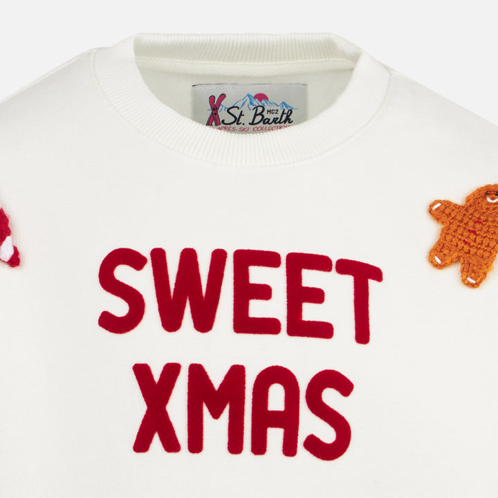 Girl crewneck white sweatshirt with ginger cane patches - MC2 Saint Barth