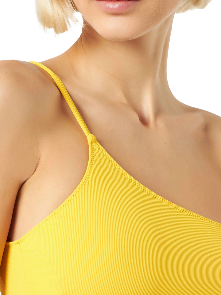 Gelbes, geripptes One-Shoulder-Bralette