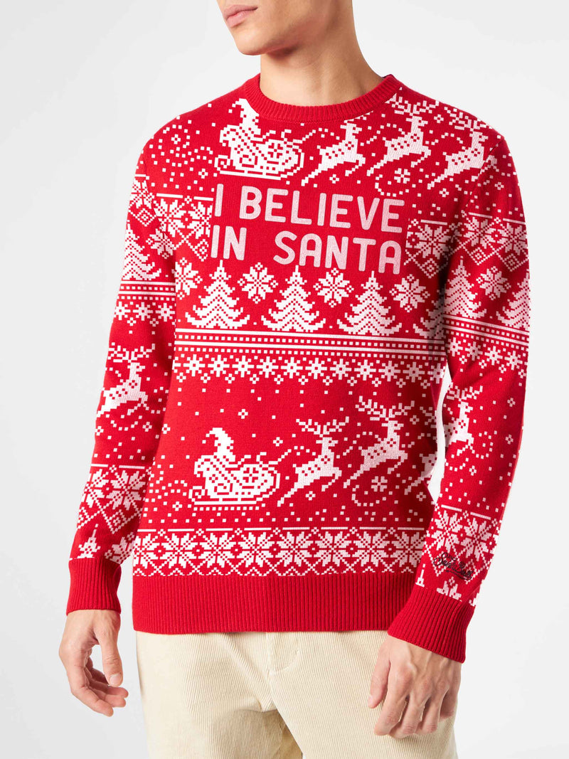 Herrenpullover mit „I believe in Santa“-Schriftzug