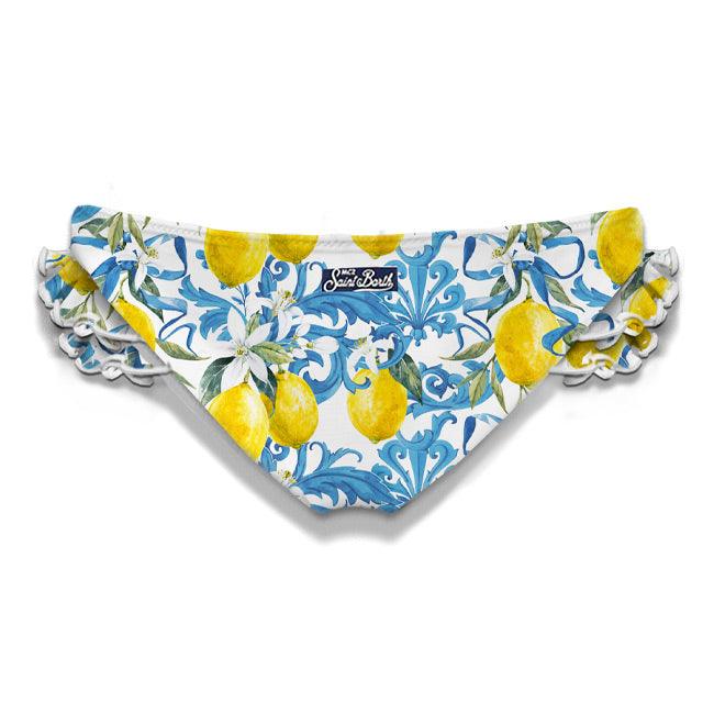 Girl ruffled swim briefs with baroque print