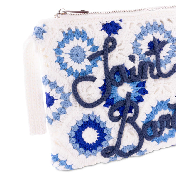 Parisienne white crochet pouch bag with Saint Barth embroidery