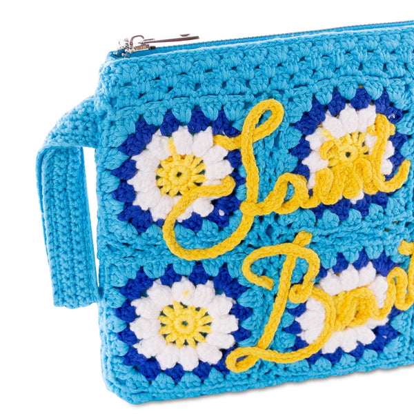 Parisienne crochet pouch bag with daisy embroidery