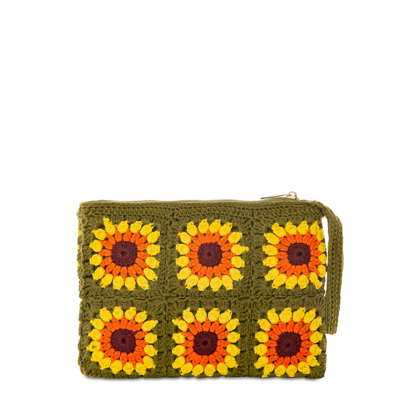 Parisienne-Häkelclutch mit Sonnenblumenstickerei