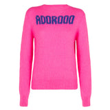 Woman fluo pink brushed sweater with Adorooo print