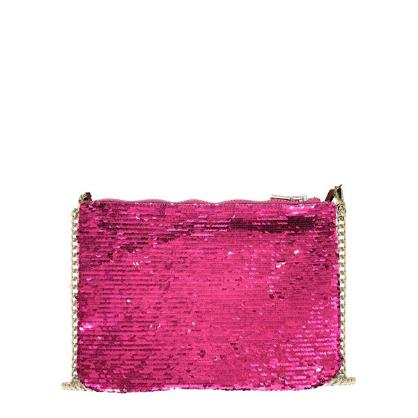 Parisienne fuchsia sequined pochette with shoulder strap