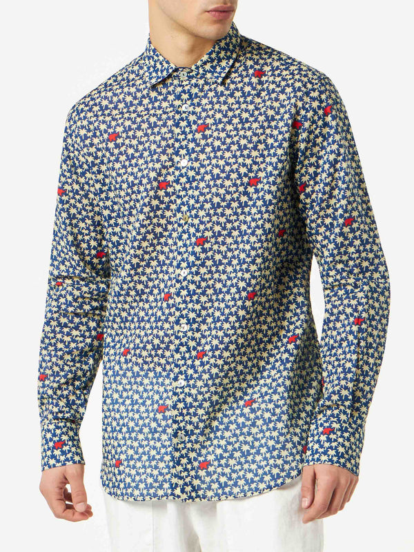 Man muslin cotton Sikelia shirt with palm print