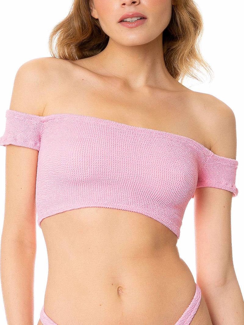 Woman crinkle wide shoulder strap top swimsuit