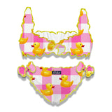 Bikini da bambina rosa vichy e papere