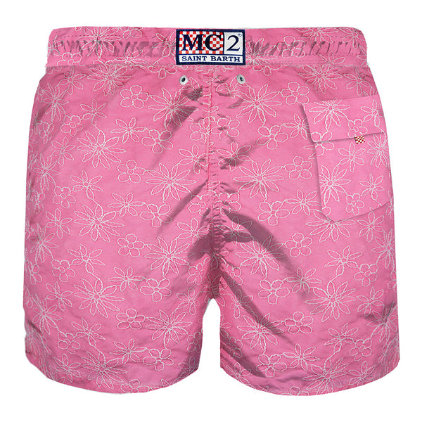 Rosa bestickte Badeshorts