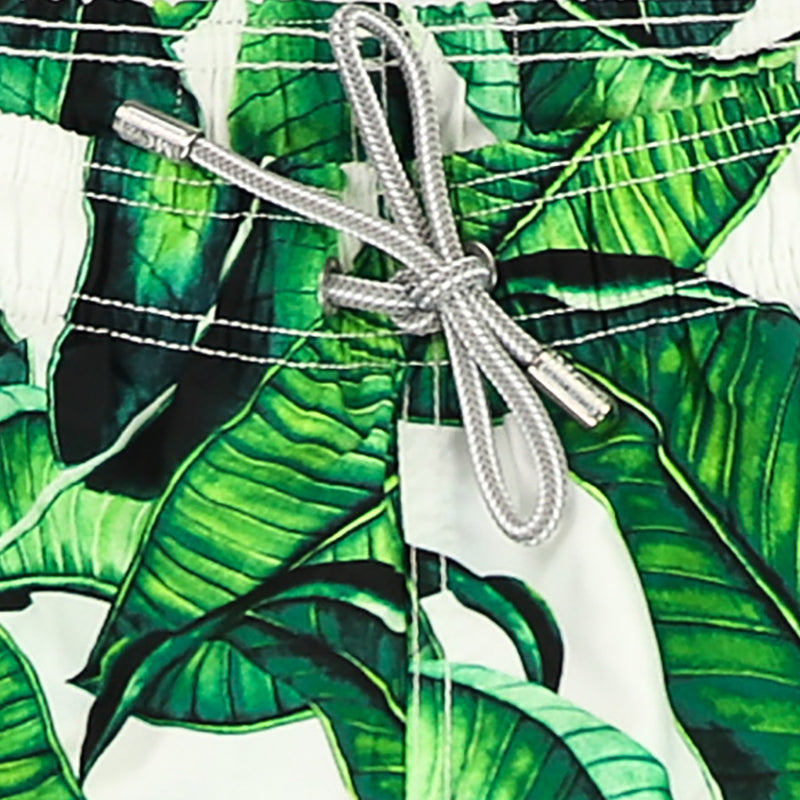 Banana leaves print mid-length swim shorts