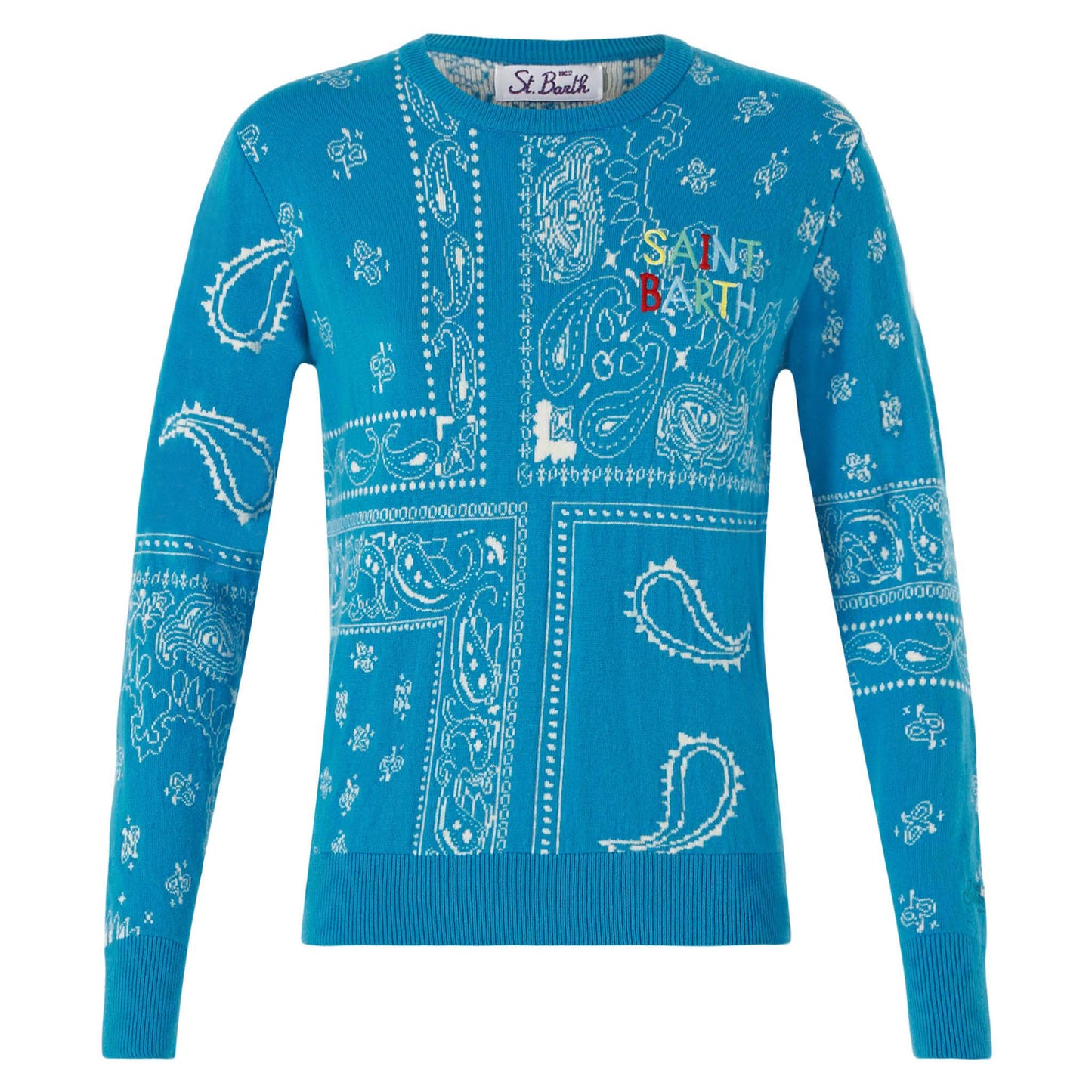 Maglione da donna con stampa bandana e ricamo Saint Barth