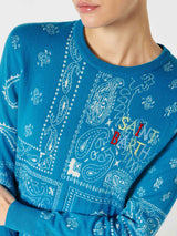 Damenpullover mit Bandana-Print und Saint-Barth-Stickerei