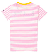 T-shirt a righe rosa con Beach Girl ricamata