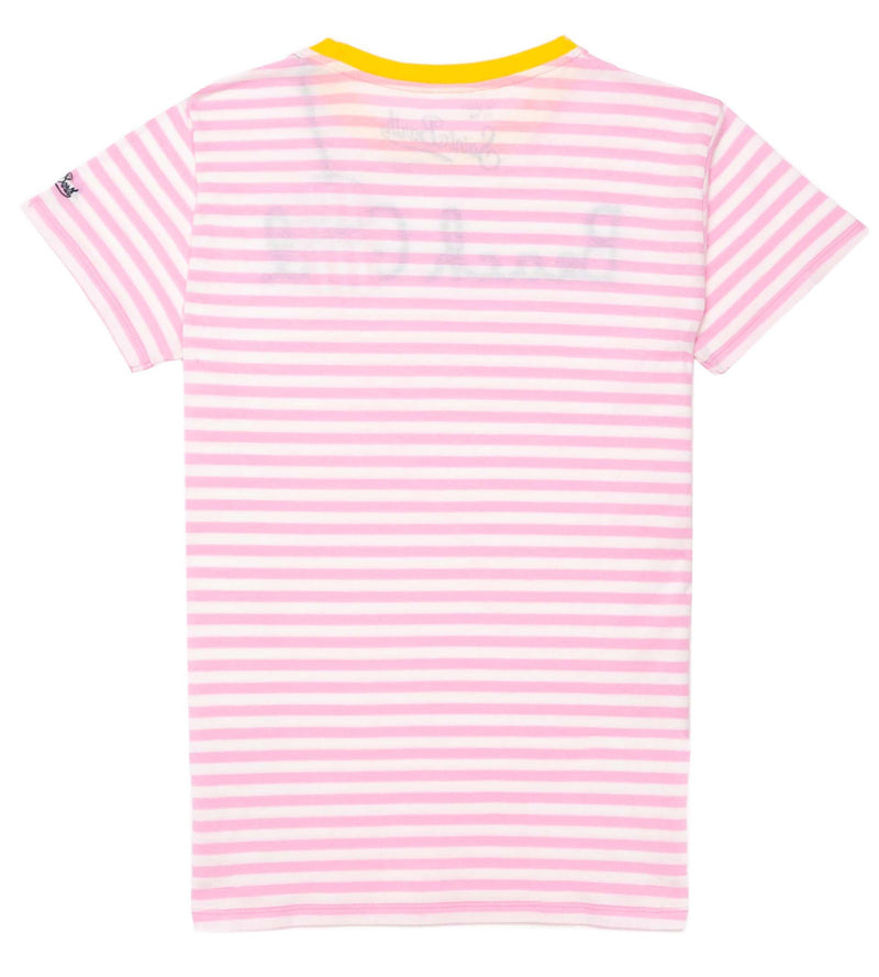 T-shirt a righe rosa con Beach Girl ricamata