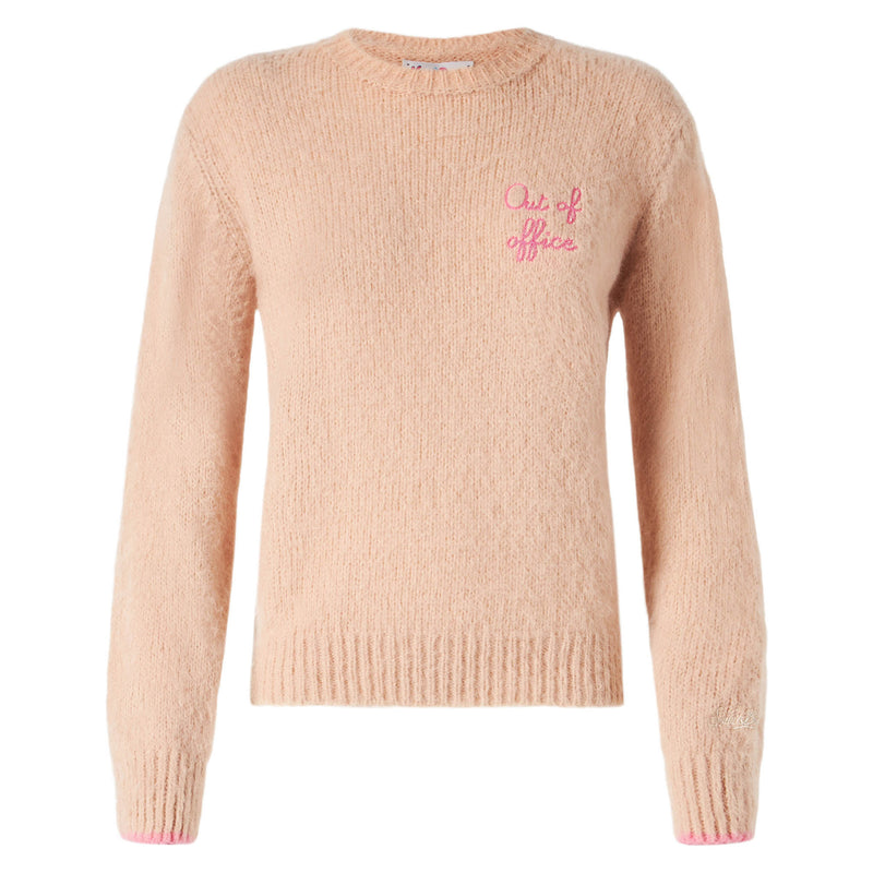 Woman beige brushed sweater with embroidery