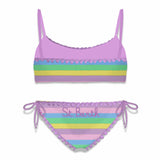 Bikini da bambina a bralette con righe multicolore