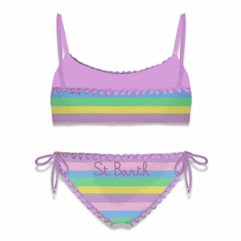 Girl bralette bikini with multicolor striped