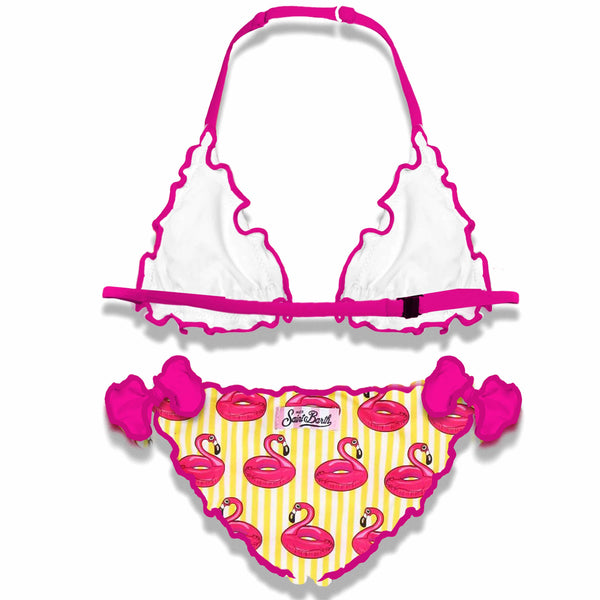 Bikini da bambina a triangolo con stampa fenicotteri