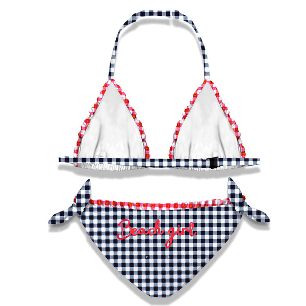 Gingham-Bikini für Mädchen mit Stickerei