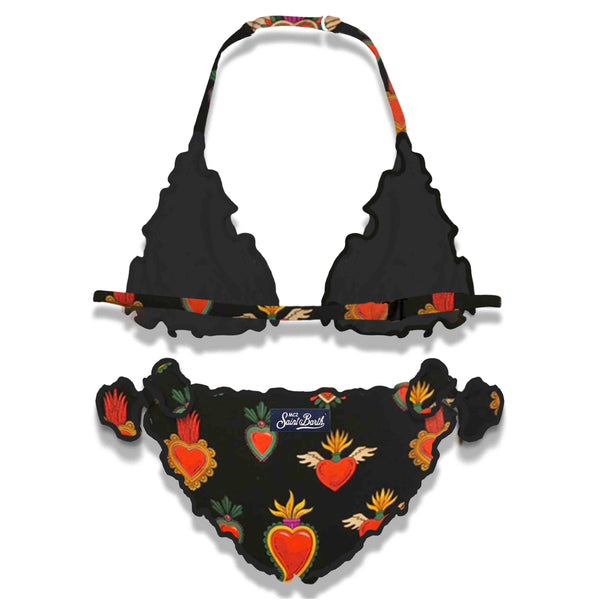 Girl triangle bikini with sacred heart print