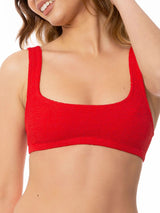 Roter Damen-Badeanzug mit Bralette-Oberteil in Crinkle-Optik