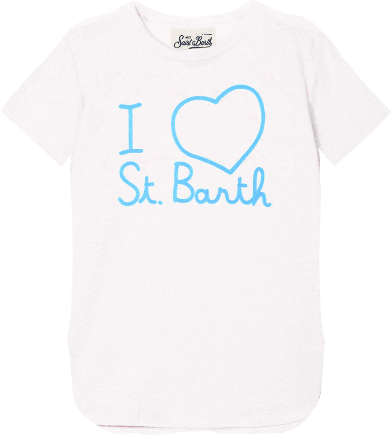 T-shirt in lino con ricamo Love St. Barth