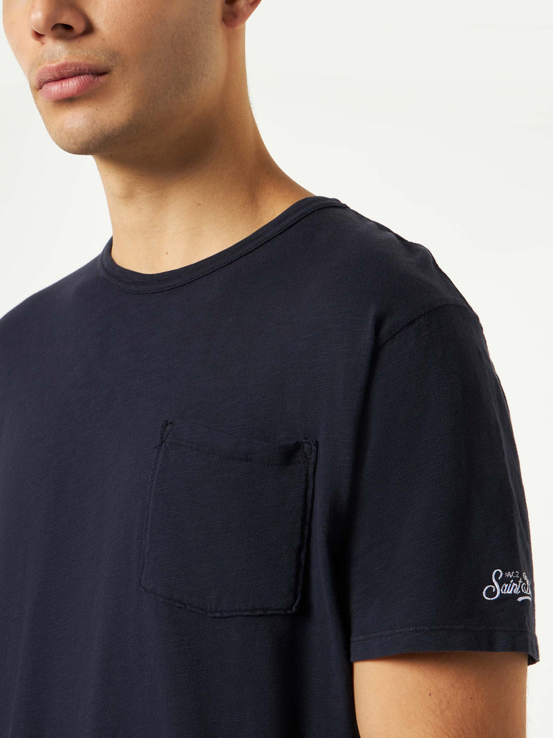 Man blue navy t-shirt with front pocket