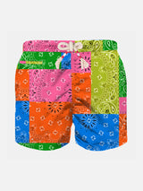 Badeshorts für Jungen mit mehrfarbigem Fluo-Bandana-Print