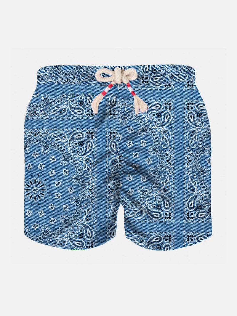 Costume da bagno da bambino in denim con stampa bandana