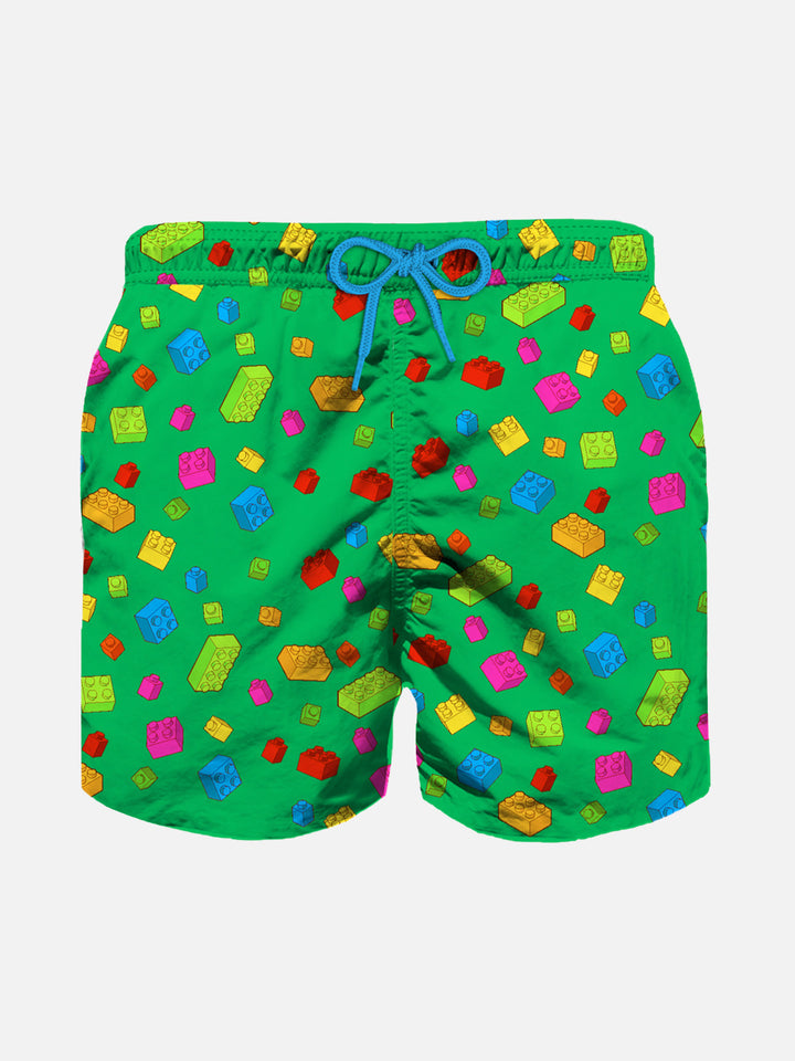 Boy swim shorts with multicolor bricks print - MC2 Saint Barth