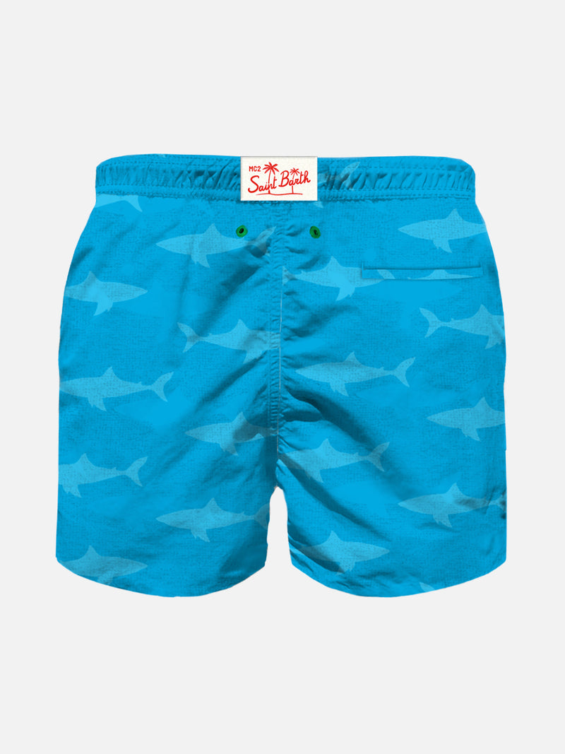 Boy swim shorts with terry embossed sharks