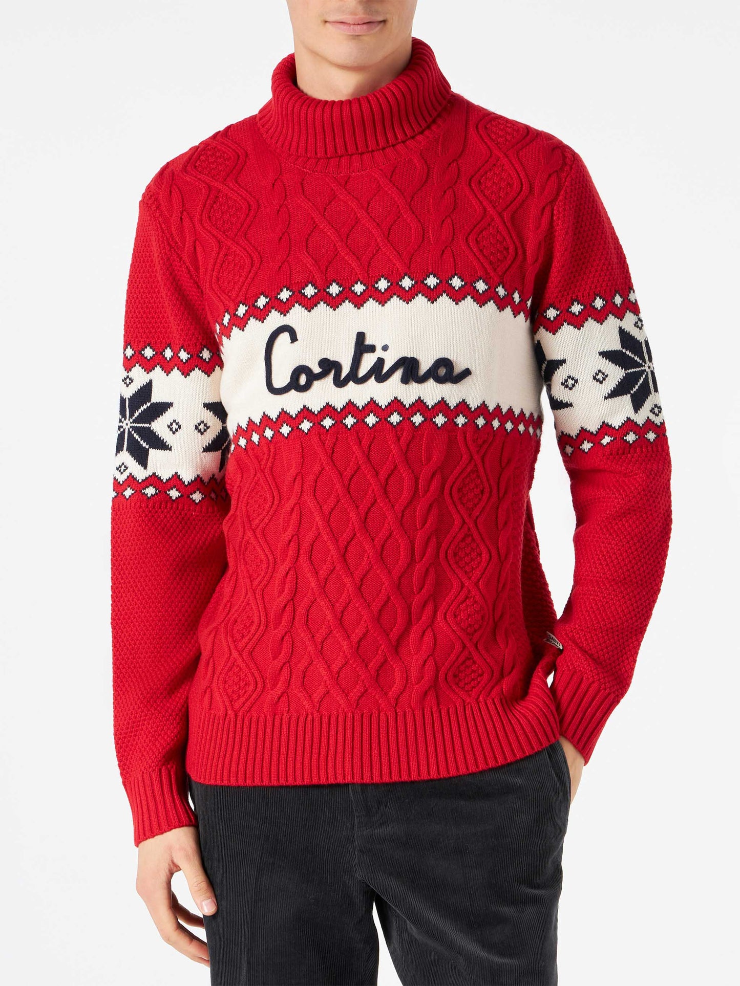 Maglione mezzo collo alto con scritta Cortina