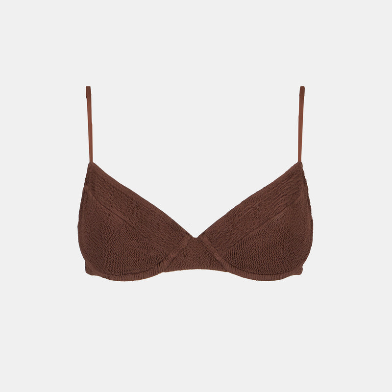 Costume da bagno donna bralette con ferretto marrone crinkle