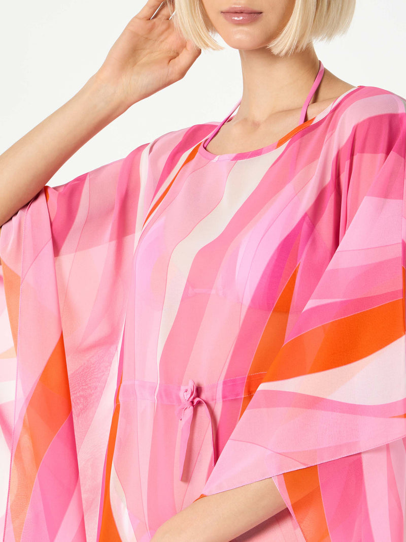 Pink and orange wave print caftan