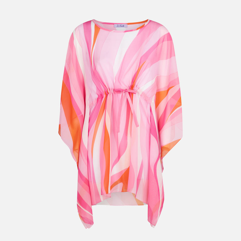 Pink and orange wave print caftan