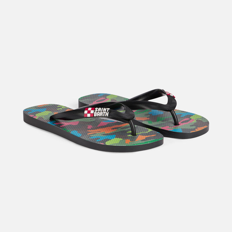 Flip Flops with multicolor fluo camouflage print