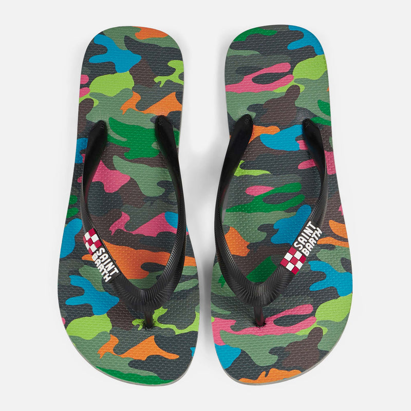 Flip Flops with multicolor fluo camouflage print