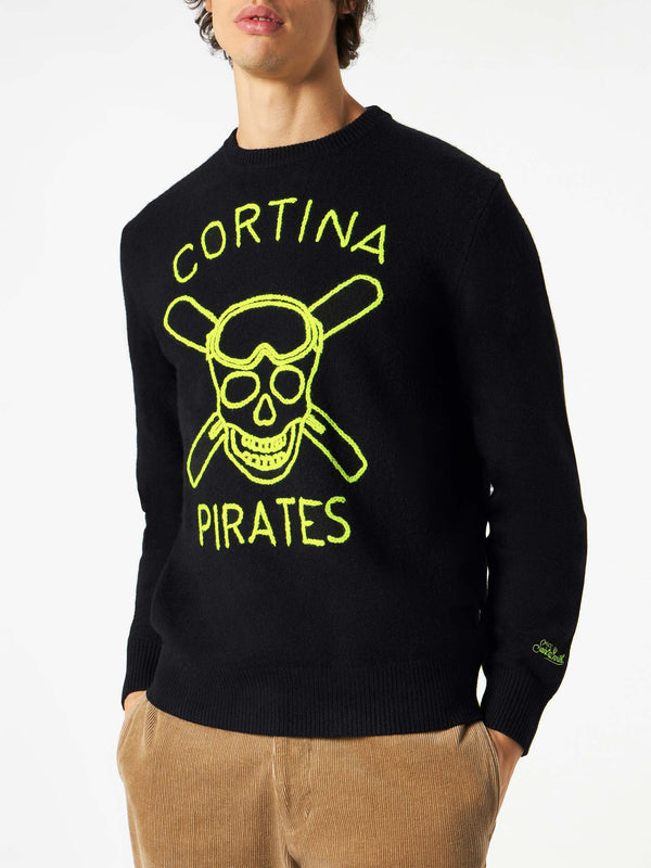 Schwarzer Herrenpullover Cortina Pirates mit Fluo-Stickerei