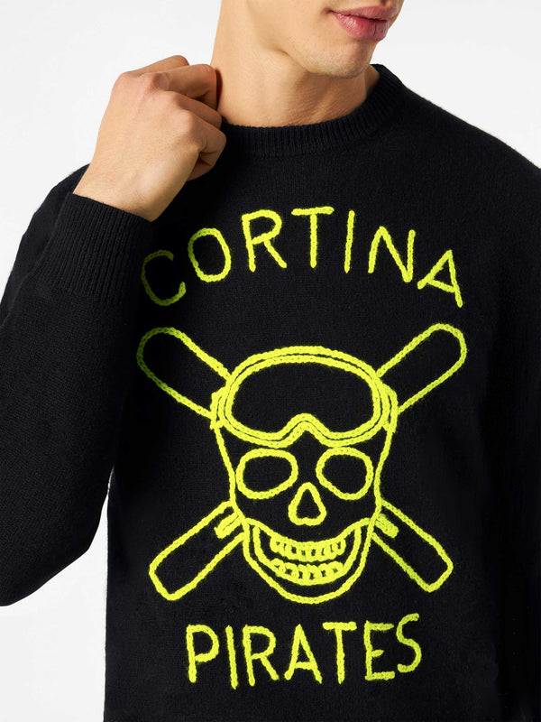 Schwarzer Herrenpullover Cortina Pirates mit Fluo-Stickerei