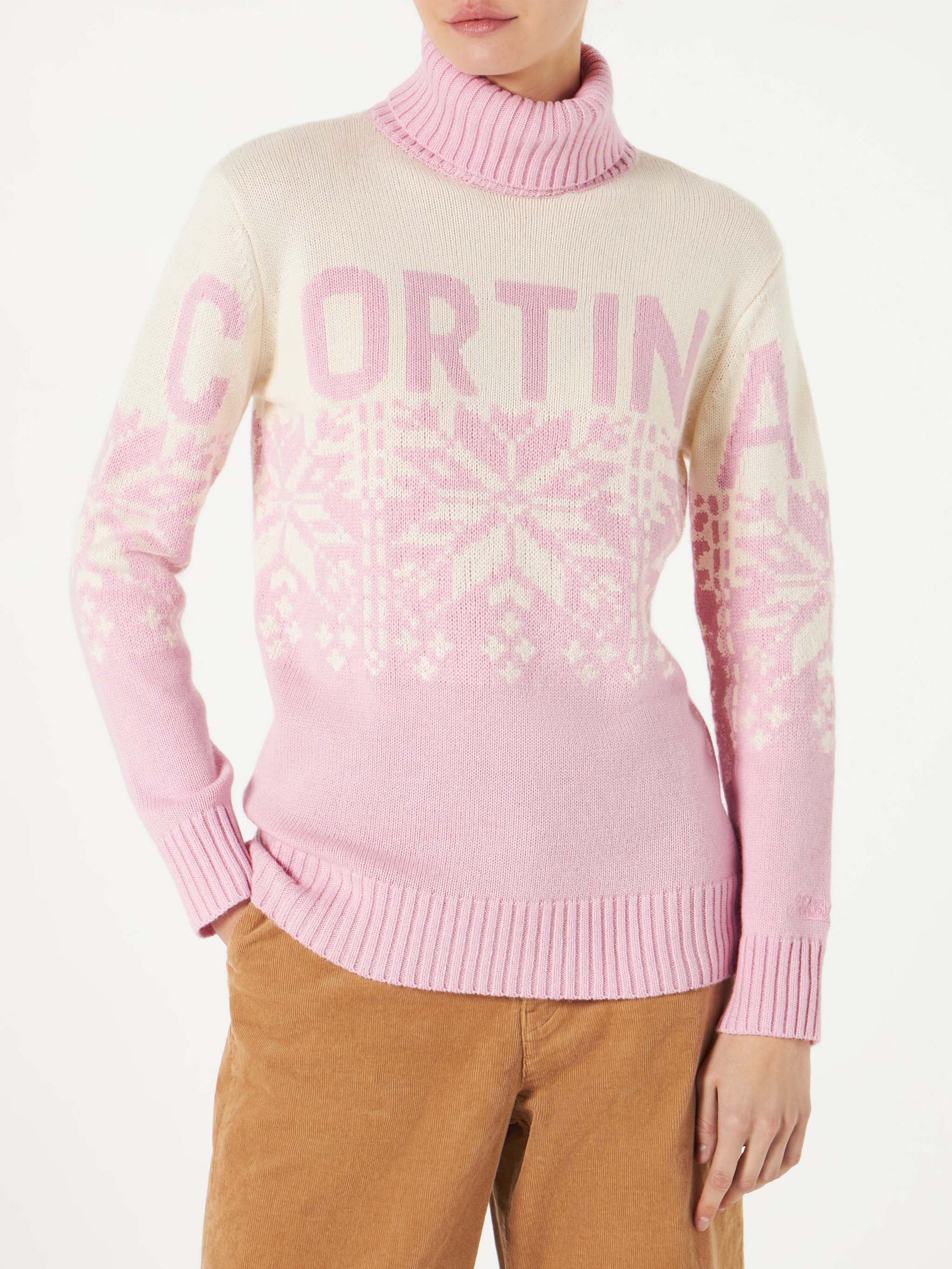 Maglione da donna a collo alto con jacquard Cortina