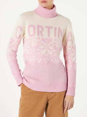 Maglione da donna a collo alto con jacquard Cortina