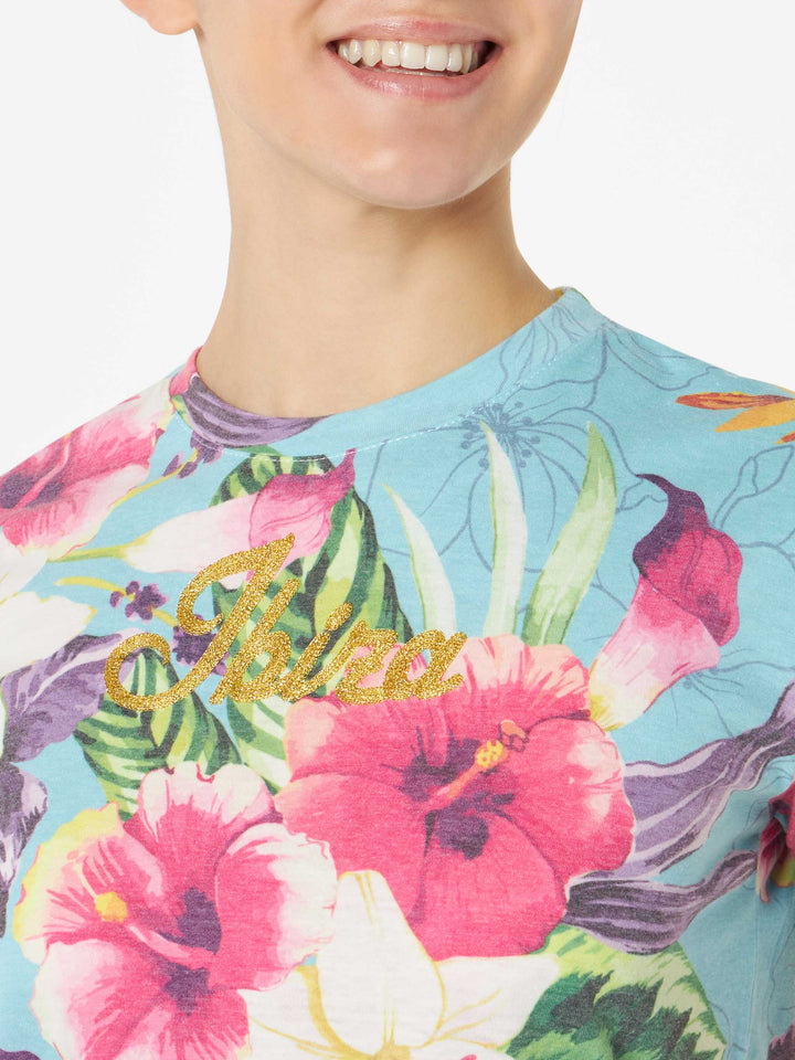 Woman cotton t-shirt with ibiscus print - MC2 Saint Barth