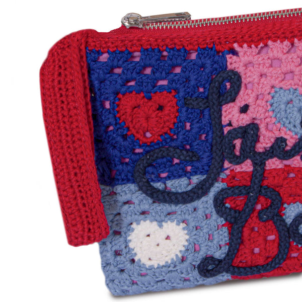 Parisienne crochet pouch bag with heart embroidery