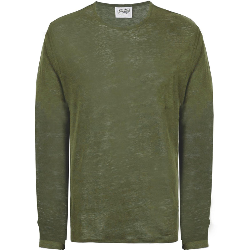 T-Shirt da Uomo in Lino verde militare maniche lunghe