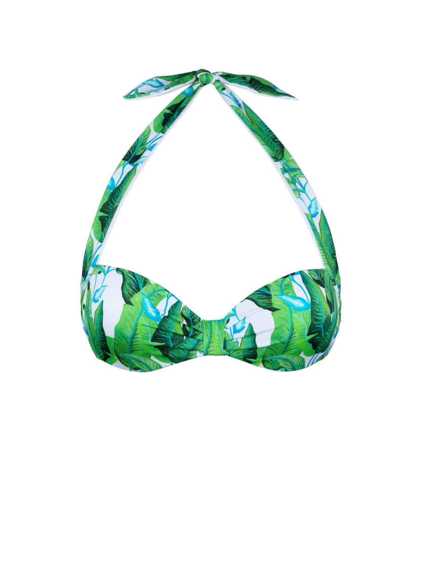 Bralette-Oberteil mit tropischem grünem Blätter-Print