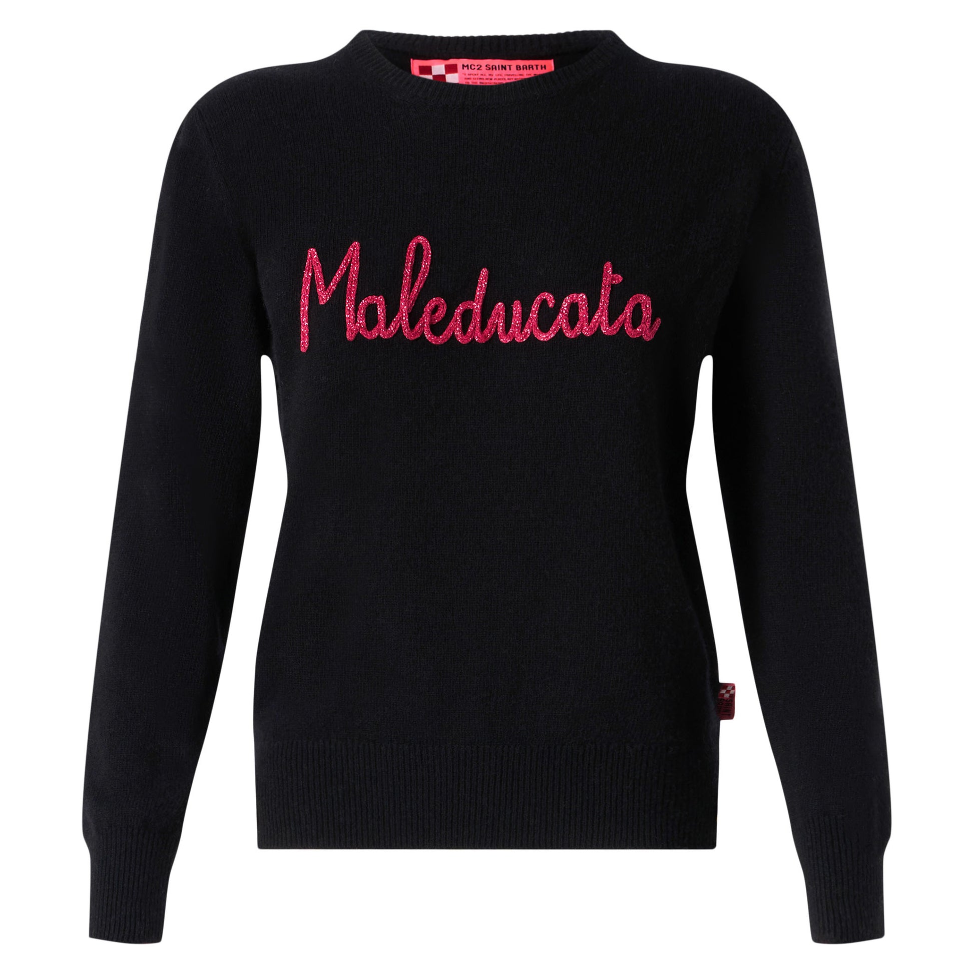 Woman black sweater Maleducata lurex embroidery - MC2 Saint Barth