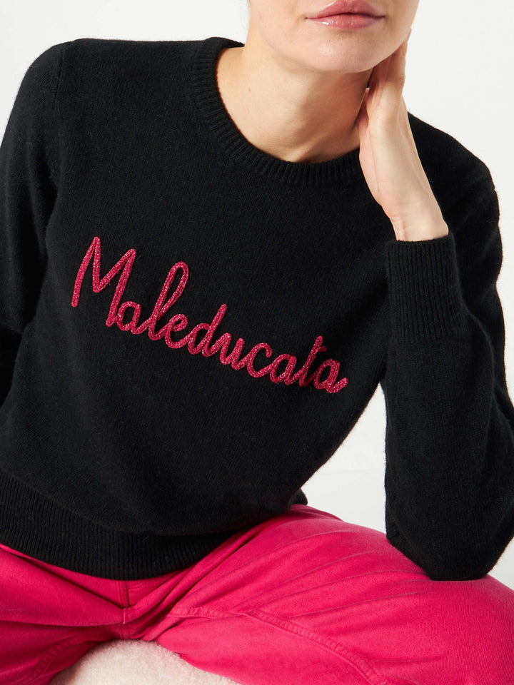Woman black sweater Maleducata lurex embroidery - MC2 Saint Barth